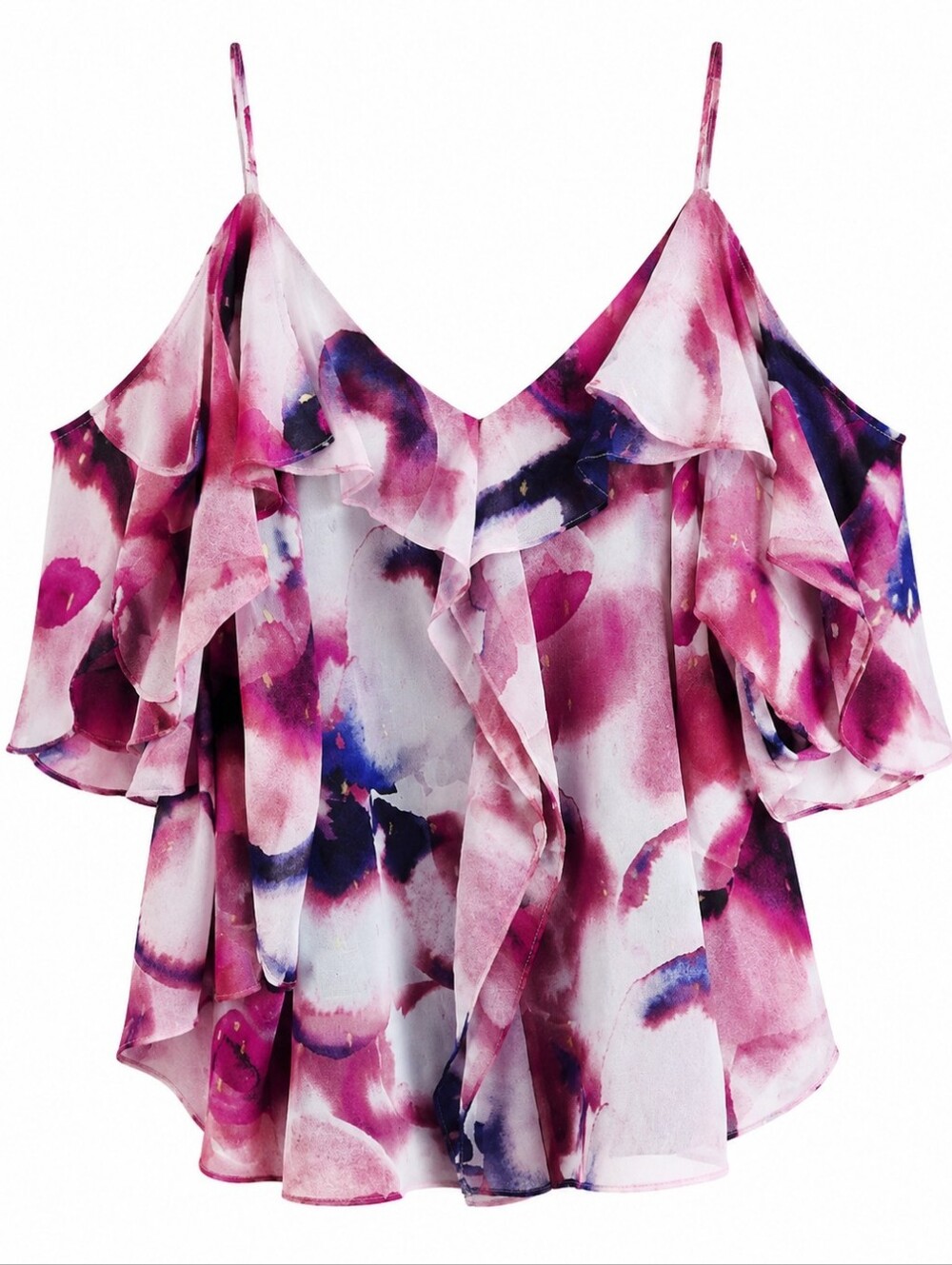 le chateau Pink and Purple Watercolor Ruffle Cold-Shoulder Cami Top Sz 1X